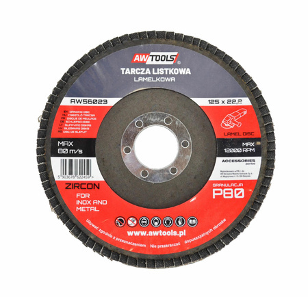 AWTOOLS ŚCIERNICA LISTKOWA 125  P120  INOX METAL CYRKONOWA