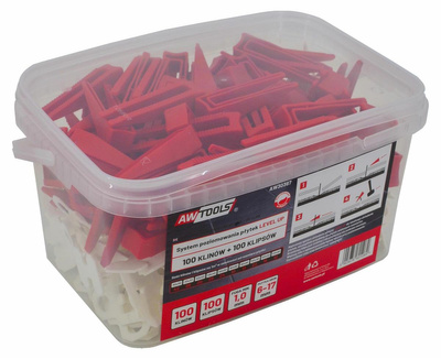 AWTOOLS SYSTEM POZIOMOWANIA PŁYTEK 6-17mm / PAKIET STARTOWY / 100szt.+100szt. (KLIN+KLIPS 1,0MM)