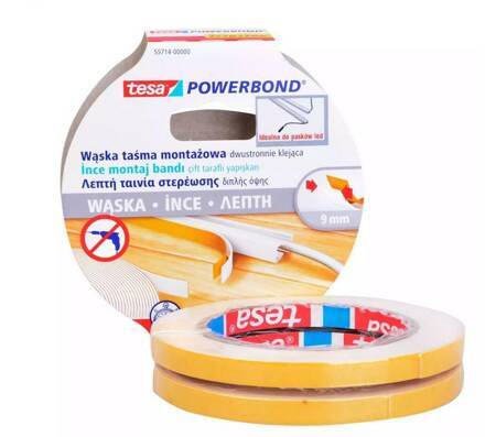 TESA TAŚMA DWUSTRONNA POWERBOND 2szt. 5m x 9mm WĄSKA