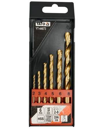 YATO ZESTAW WIERTEŁ DO METALU HSS-TiN  6szt. 2-8mm
