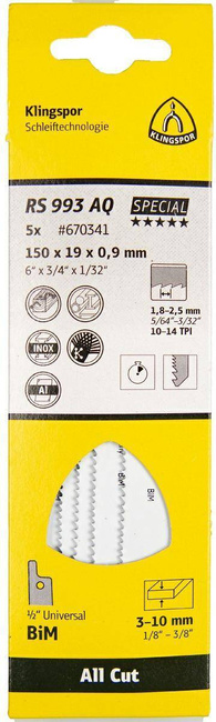 KLINGSPOR BRZESZCZOT DO PIŁY SZABLASTEJ 150x19x0,9mm RS 993 AQ /5szt.