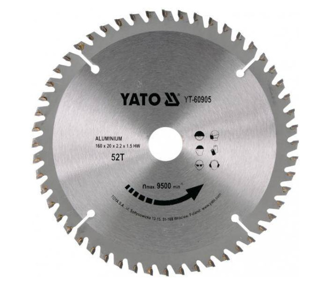 YATO PIŁA TARCZOWA DO ALUMINIUM 160 x 20mm 52-ZĘBY  60905