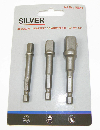 SILVER KOMPLET ADAPTERÓW / UCHWYTÓW DO NASADEK 3szt. 1/2-3/8-1/4"