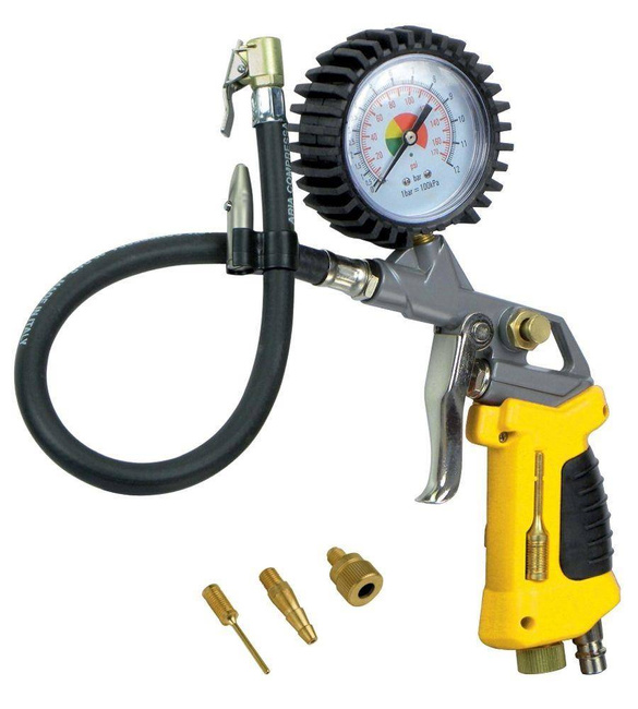 STANLEY PISTOLET DO POMPOWANIA Z MANOMETREM + 3 DYSZE + LAMPKA LED