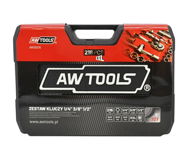 ZESTAW KLUCZY Z GRZECHOTKĄ 1/4'' 3/8'' 1/2'' 216 szt. AW TOOLS