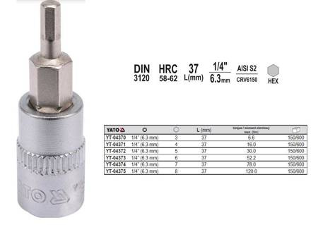 YATO KLUCZ TRZPIENIOWY IMBUSOWY/HEX 1/4" 7x37mm