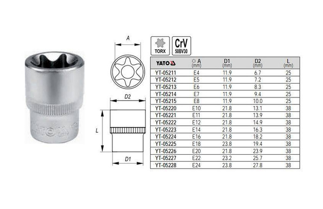 YATO NASADKA TORX 1/4" E 8    05215