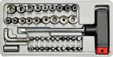 VOREL WKRĘTAK TYPU T Z WYMIENNYMI GROTAMI I NASADKAMI kpl. 41szt.   65150