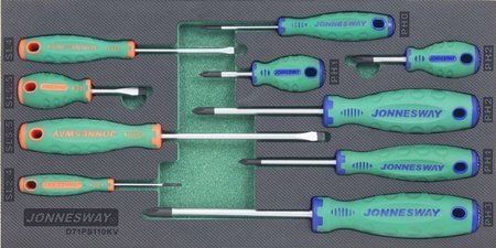 Zestaw wkrętaków płaskich i krzyżakowych PH 10 szt. we wkładce EVA Jonnesway D71PS110KV