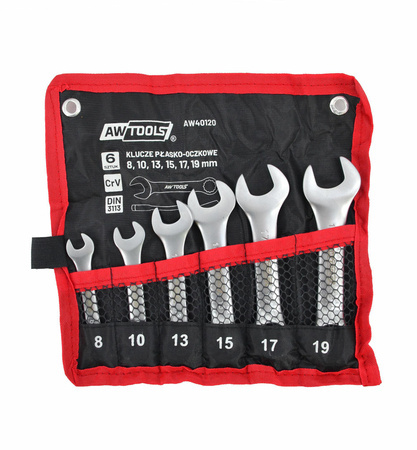 AWTOOLS KLUCZ PŁASKO-OCZKOWY KRÓTKI  KPL. 6szt. /8mm-19mm/ (8,10,13,15,17,19mm)