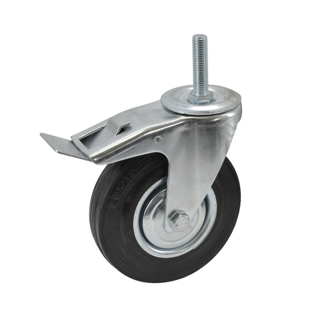 AWTOOLS KOŁO SKRĘTNE CZARNA GUMA HAMULEC TRZPIEŃ GWINTOWANY  100mm