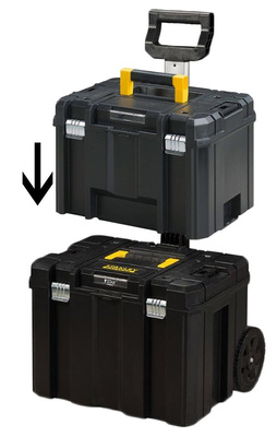 Zestaw TSTAK: skrzynia z automatycznie otwieraną pokrywą + skrzynka z tacką TSTAK VI Stanley FatMax