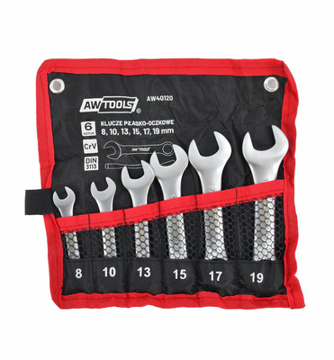 AWTOOLS KLUCZ PŁASKO-OCZKOWY KRÓTKI  KPL. 6szt. /8mm-19mm/ (8,10,13,15,17,19mm)