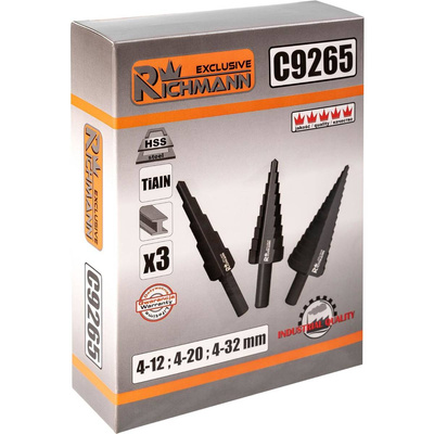 WIERTŁA STOPNIOWE DO METALU 4-32 MM 3 ELEM. ALU. PUDEŁKO Richmann Exclusive C9265
