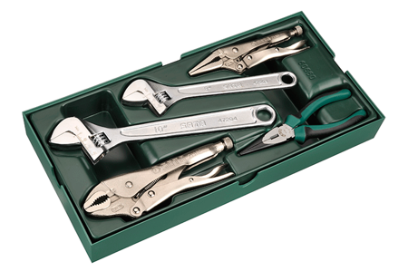 Zestaw kluczy nastawnych i szczypiec (wkładka do wózka narzędziowego) SATA 09909