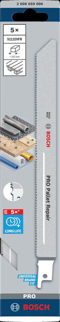 BOSCH BRZESZCZOT DO PIŁY SZABLASTEJ PRO PALLET REPAIR S1132VFR 0,9 x 19 x 225mm /5szt.