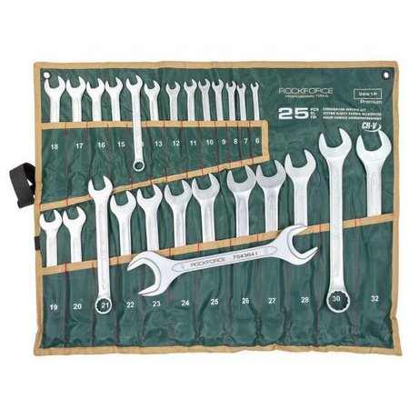 ROCKFORCE KLUCZ PŁASKO-OCZKOWY kpl.25el. (6-32mm) + KLUCZ PŁASKI 36x41mm