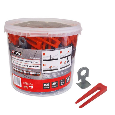AWTOOLS SYSTEM POZIOMOWANIA PŁYTEK 7mm-15mm / START SET / 100szt.+300szt. (KLIN+KLIPS 1,5MM)