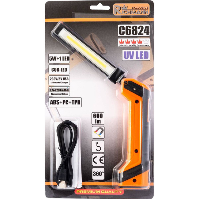 LAMPA AKU. SKŁADANA 5W + 1W + UV, MAGNETYCZNA Richmann Exclusive C6824