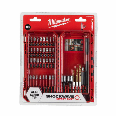 MILWAUKEE ZESTAW KOŃCÓWEK / BITÓW + WIERTŁA  + UCHWYT 40 elem. SHOCKWAVE
