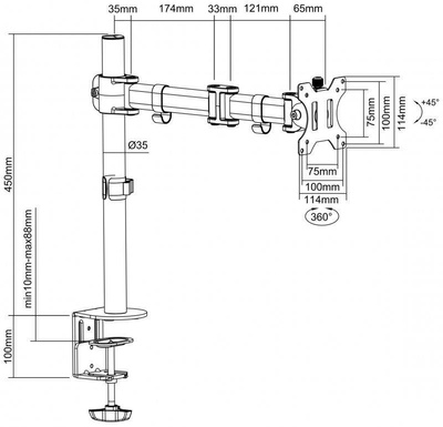 SOS 1010 MONITOR DESK MOUNT SINGLE STELL