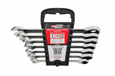 AWTOOLS KLUCZE PŁASKO-OCZKOWE Z GRZECHOTKĄ KOMPLET 6 szt. 8-19mm Z PRZEŁĄCZNIKIEM