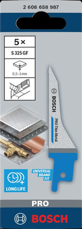 BOSCH BRZESZCZOT DO PIŁY SZABLASTEJ PRO THIN METAL S325GF 1,25 x 7 x 85mm /5szt.