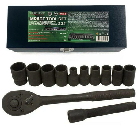 ROCKFORCE ZESTAW KLUCZY UDAR.12el. 1/2" 12KĄT. (10-24mm)