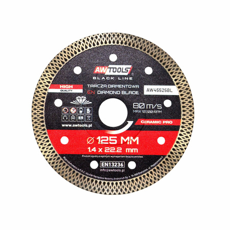 AWTOOLS TARCZA DIAMENTOWA PEŁNA DO GRESU 125x22,2 / CERAMIC PRO  BLACK LINE