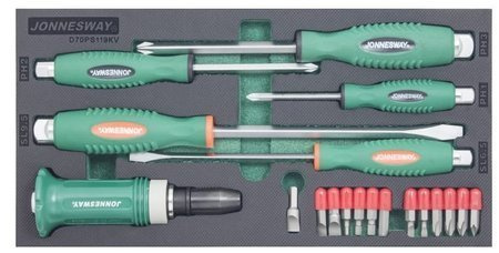 Zestaw wkrętaków do pobijania i bitów 19 szt. we wkładce EVA Jonnesway D70PS119KV