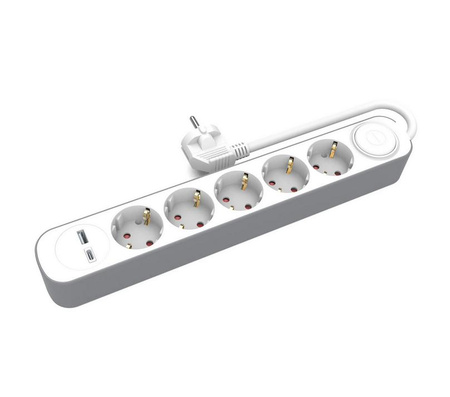 PLASTROL PRZEDŁUŻACZ DOMOWY 5x GNIAZD 3m Z WYŁĄCZNIKIEM 1x USB-A 1x USB-C