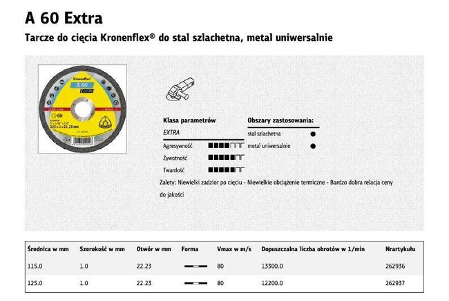 KLINGSPOR TARCZA DO CIĘCIA METALU 125mm x 1,0mm  A60 Extra