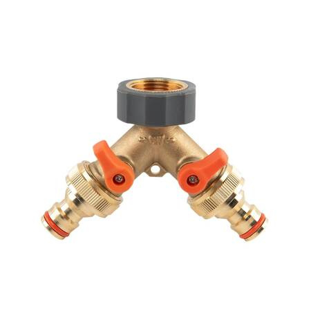 ROZDZIELACZ 2-DROŻNY GW 3/4"x GZ 3/4" MOSIĄDZ Z ZAWORAMI BRASS SOFT