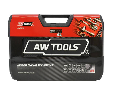 ZESTAW KLUCZY Z GRZECHOTKĄ 1/4'' 3/8'' 1/2'' 216 szt. AW TOOLS