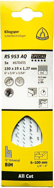 KLINGSPOR BRZESZCZOT DO PIŁY SZABLASTEJ 150x19x1,27mm RS 953 AQ /5szt.