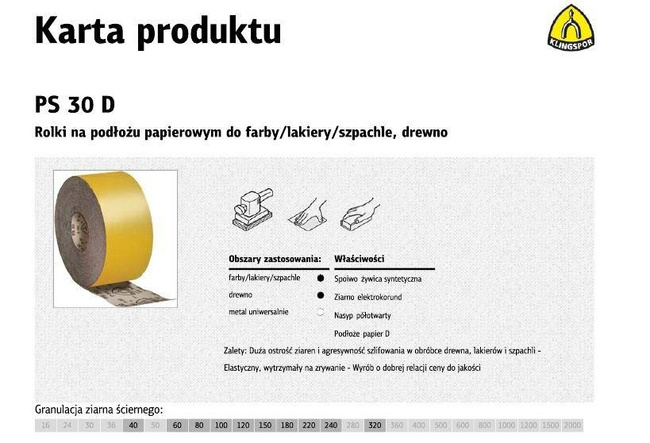 KLINGSPOR ROLKA NA PODŁOŻU PAPIEROWYM PS30D 115mm gr.220  (50mb)