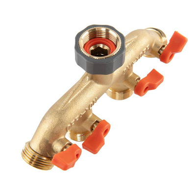 ROZDZIELACZ 4-DROŻNY GW 3/4"x GZ 3/4" MOSIĄDZ  Z ZAWORAMI BRASS SOFT