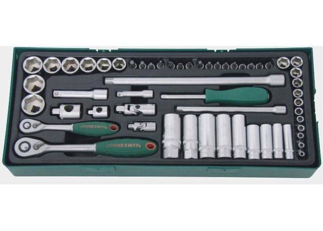 Zestaw 56 kluczy nasadowych 1/4" i 3/8" we wkładce narzędziowej Jonnesway S04H3157SP