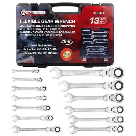 KLUCZ PŁASKO-OCZKOWY Z GRZECHOTKĄ PRZEGUBOWY kpl. 13szt.  /FORCEKRAFT