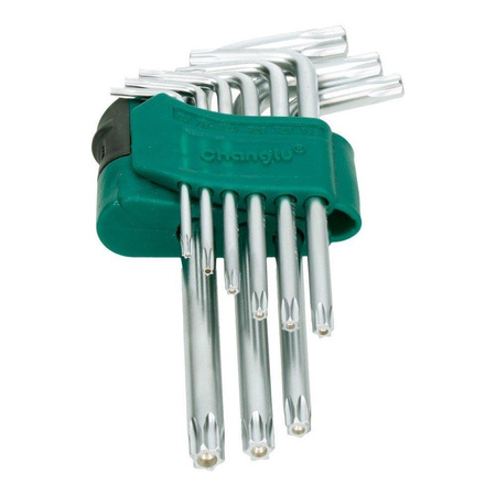 Zestaw krótkich kluczy imbusowych L-type TORX 9 sztuk (T10-T50) z otworem CL402001 - CHANGLU TOOLS