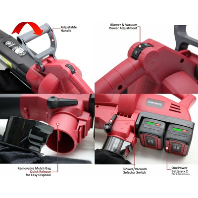 Odkurzacz do liści bezprzewodowy Li-ion,mulczarka 40V (20V+20V) CLBVS40LI - WORCRAFT