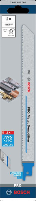 BOSCH BRZESZCZOT DO PIŁY SZABLASTEJ PRO METAL DEMOLITION S1125VF 1,25 x 19 x 225mm /2szt.