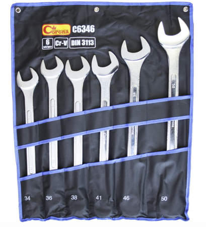 Klucze płasko-oczkowe 34-50 mm 6 szt. Corona / Richmann C6346