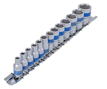 Zestaw kluczy nasadowych 1/4" na szynie King Roy