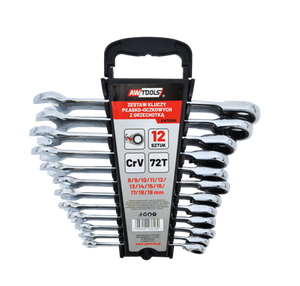 AWTOOLS KLUCZE PŁASKO-OCZKOWE Z GRZECHOTKĄ KOMPLET 12 szt. 8-19 mm