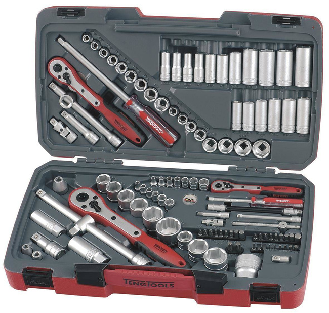 111-elementowy zestaw narzędzi nasadowych z chwytem kwadratowym 1/4", 3/8" i 1/2" Teng Tools TM111 167230101