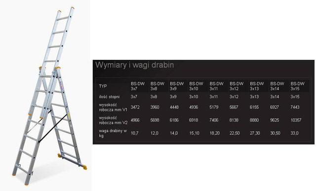 BAYERSYSTEM DRABINA ALUMINIOWA 3x14 STOPNI