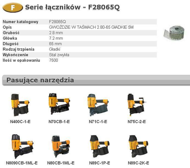 BOSTITCH GWOŹDZIE F 2,80 x 65mm 7500szt. F28065Q