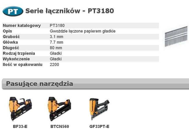 BOSTITCH GWOŹDZIE PT 33` 3,1 x 80mm 2200 szt.