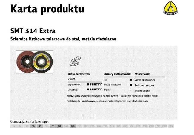 KLINGSPOR ŚCIERNICA LISTKOWA WYPUKŁA SMT314 EXTRA 115mm gr. 40